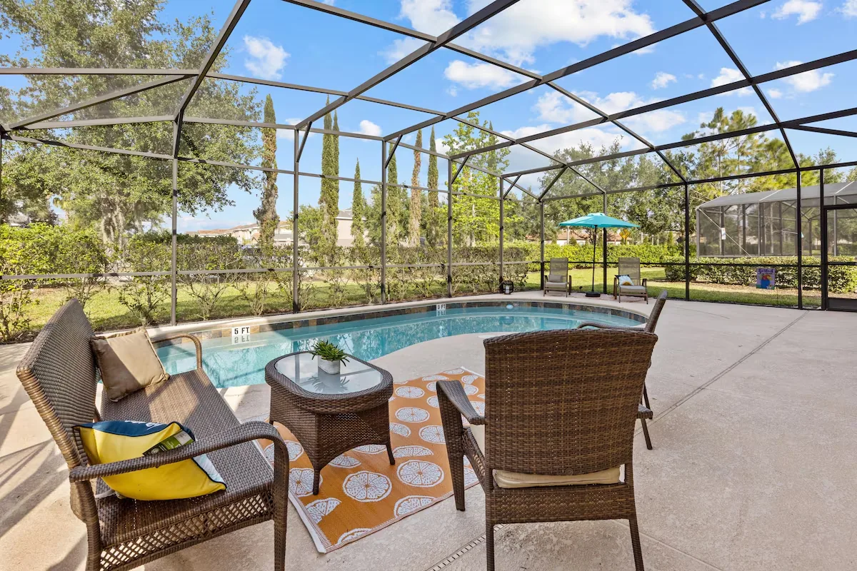Private pool deck with loungers